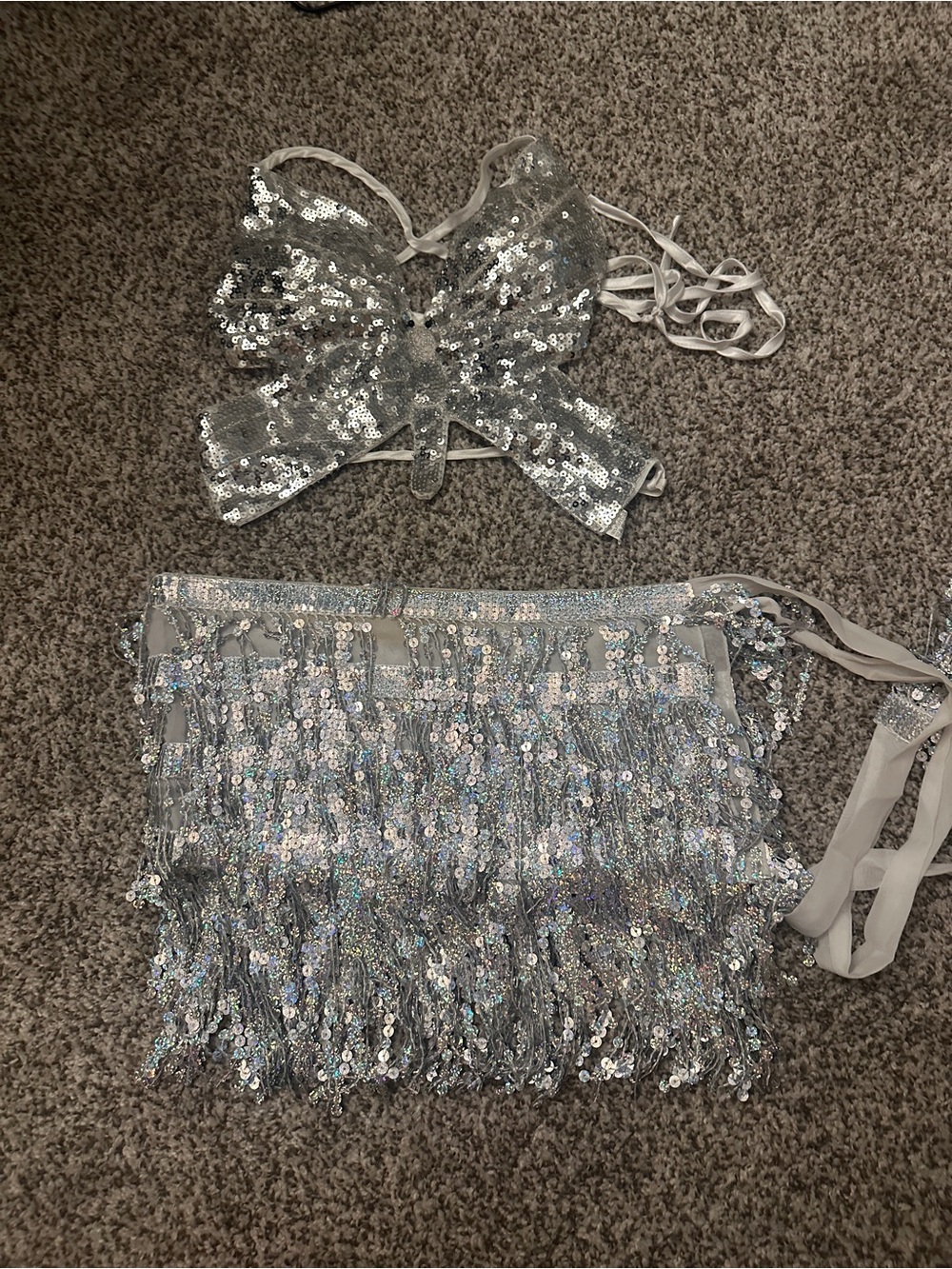Silver Sequin Butterfly Top and Fringe Mini Skirt - Sparkle Party Skirt